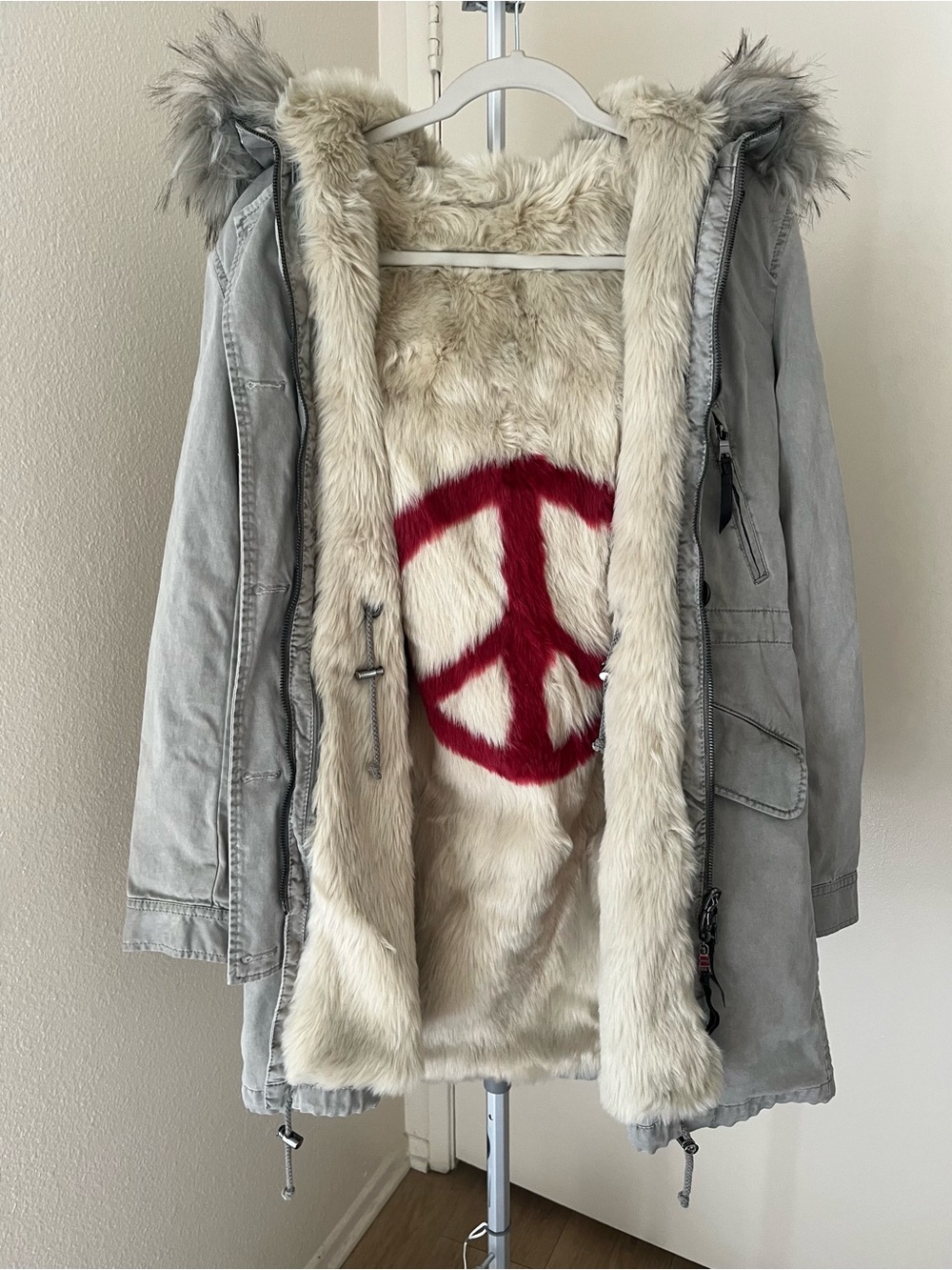 Blonde No. 8 CREEK 316 Faux Fur Parka Convertible Coat Stone Grey Size S